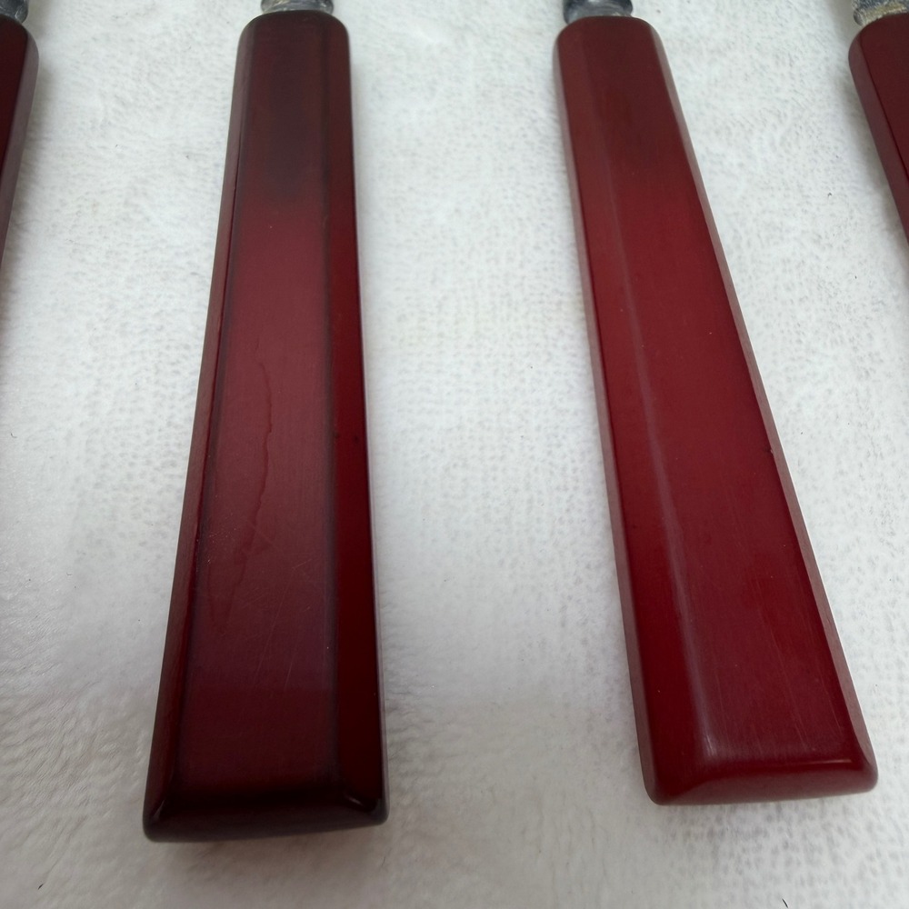 VTG Red Bakelite Handle Stainless Steel Spoons Set of 5 Mid-Century Art Deco - Picture 3 of 14